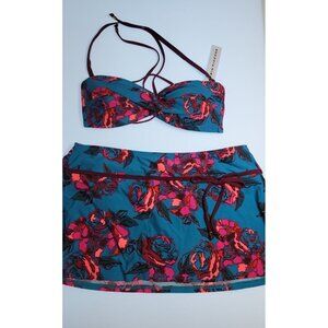 Antonio Melani Estilo Bikini Swim Skirt & Top Pink Paisley 8 Medium Bathing Suit
